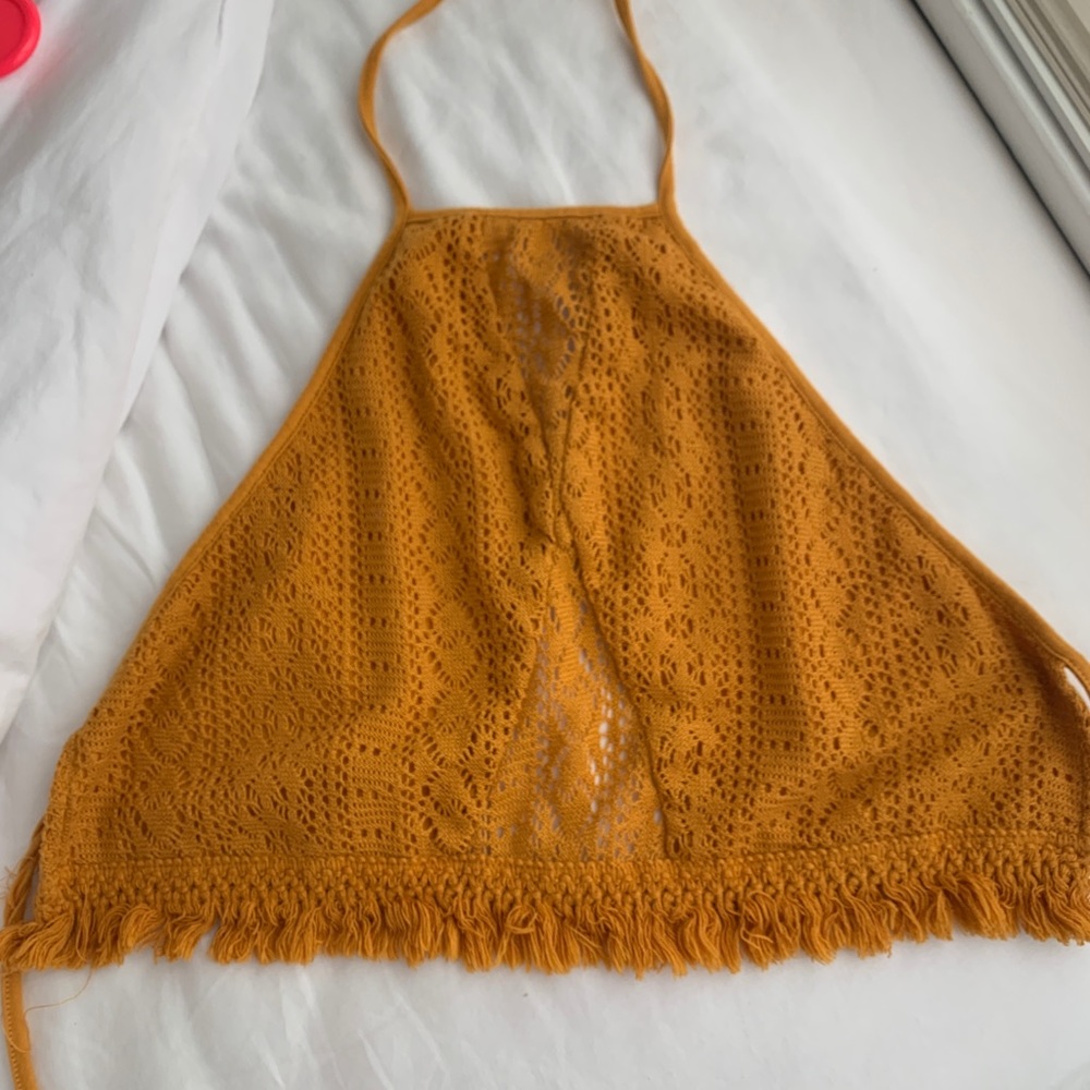 PacSun Yellow Crocheted Halter Crop Top. Size XS.